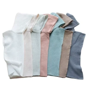 Custom Cotton Eco friendly Super Soft Baby Macaron Color Waffle Hooded Poncho Beach Towels for Kids