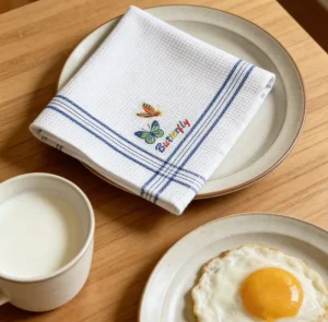 Custom Cotton Embroidery Tea Towel Personalized Logo Exquisite Stitch for Home Kitchen