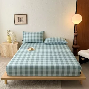 Custom Cotton King Size Bed Fitted Sheet Hotel Quality Tartan Pattern Double Size Plain Style Flat Sheet