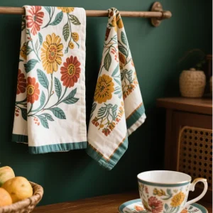 Custom Cotton Linen Tea Towel Sets with Kitchen Towel Elegant Printing Ideal Christmas Gifts Easter Table Settings