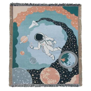 Custom Cotton and Polyester Tassel Throw Spaceman Jacquard Kid Gift Tapestry Woven Blanket