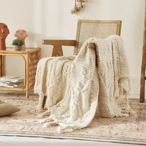 Custom Crochet Chunky Decorative Tassel Soft 100% Acrylic Knitted Throw Blanket for Home Sofa Office