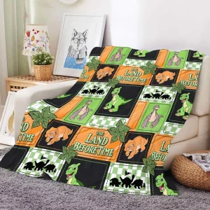 Custom Cute Dinosaurs Printed Cartoon Flannel Blanket Soft Cozy Throw for Sofa Bed Couch Car Travel Kids Gift