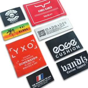 Custom Damask Label for Clothing Bag Shoes Black & White Self Adhesive Woven Sew Fabric Tags Made of Polyester
