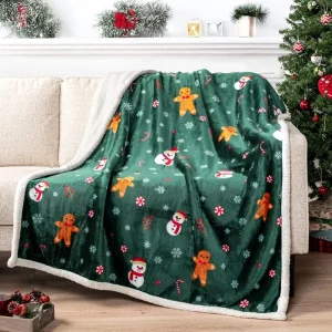 Custom Design 100% Polyester Printed Snowman Thick Warm Eco Friendly OEKO TEX Certified Fleece Blanket Winter Soft