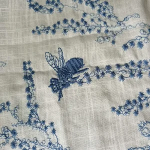 Custom Design 309 G m Blue Floral Viscose Linen Base Mesh Fabric Breathable Embroidery for Home Wedding Banquet Bags