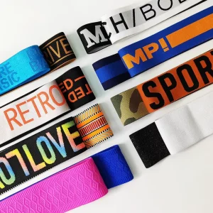Custom Design Customized Logo Color Material Pattern 3D Embossed Letter Jacquard Elastic Band Webbing With Logo