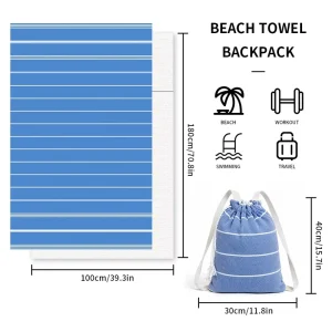 Custom Design Eco Friendly Striped Beach Towel with Pillow Backpack Breathable Quick Dry Modern Summer Travel Towel