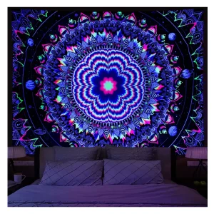 Custom Design Fabric Blacklight Sublimation Print Night Glow Custom Made Fluorescent UV Reactive Wall Tapestry Banner