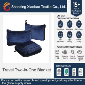 Custom Design Factory Rectangular Blue 100% Polyester Four Seasons Travel Blanket for Airplane Use