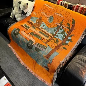 Custom Design Personalized Woven Throw Picnic Rugs Travel Camp Jacquard Woven Blanket Camping Blanket