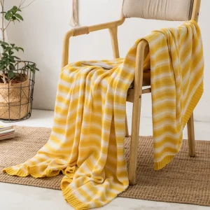Custom Design Striped Four Seasons European-American Style Eco-Friendly Portable Travel Cotton Knitted Throw Blanket Sofa Bed