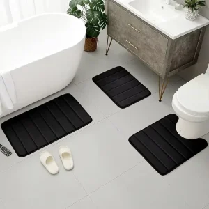 Custom Design Water Absorption Machine Washable PVC Backing Toilet Mats Set Memory Foam Bath Mat Rug Sets 3 Piece