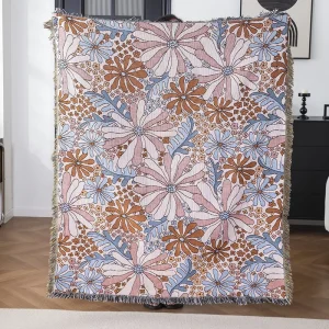 Custom Design Woven Jacquard Floral Pattern Picnic Mat Sofa Decor Throw Blanket