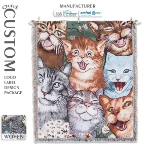 Custom Design Woven Jacquard Tapestry Blanket High Quality Lightweight Four Seasons All Occasion Use Seaside Beach