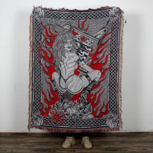 Custom Design and Logo Modern Animal Jacquard Tassel Throw Cotton Blend Portable Woven Tapestry Blanket