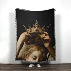 Custom Design and Logo Modern Character Jacquard Woven Throw Polyester and Cotton Crown Sofa Cover Tapestry Blanket