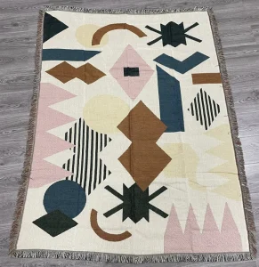 Custom Designed 130*160cm Jacquard Woven Throws Blanket Heavyweight with Tassels