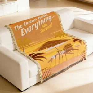 Custom Designer Jacquard Animation Woven Tapestry Throw Tassel Blanket Logo Imprint for Airplane Four Seasons