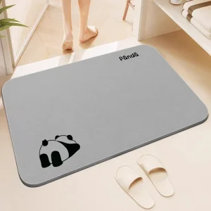 Custom Diatomite Stone Bath Mat Non Slip Super Absorbent Quick Dry Shower Floor Mat With Panda Pattern for Bathroom Tub Kitchen