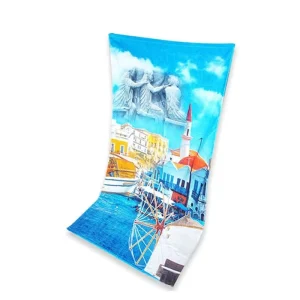 Custom Digital Beach Towel Blue Sea Items Printed Cotton Beach Towel