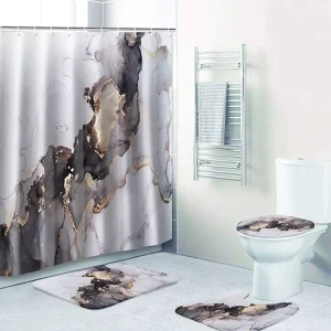 Custom Digital Printed Bath Mat Set Polyester Absorbent Non Slip Bathroom Sets Shower Curtain Set 4 Pcs