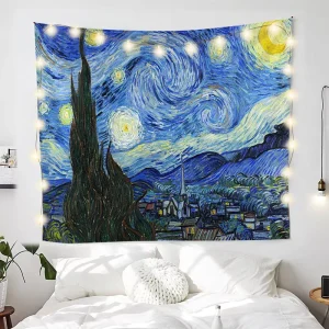 Custom Digital Printing Tapestry Wall Hanging Vintage Art Work Geometric Aesthetic Van Gogh Tapestry Monalisa