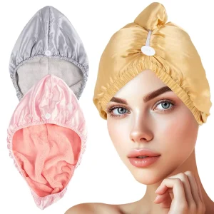 Custom Double Layer 100% Mulberry Silk and Microfiber Hair Drying Towel Wrap Silk Dry Hair Cap Bonnet