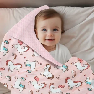 Custom Double Layer Fleece Kids Receiving Minky Dot Blanket Unicorn Baby Throw Blanket Mink Embossed Dots Blanket