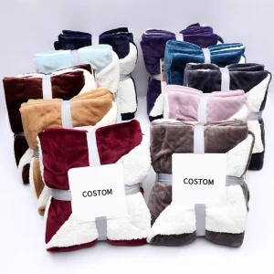 Custom Double Layer Warm Fluffy Polyester Sherpa Plush Flannel Throw Blankets for Winter