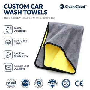 Custom Dual Sided Thick Car Wash Towels Super Absorbent Microfiber Auto Detailing Lint Free Scratch Free OEM ODM