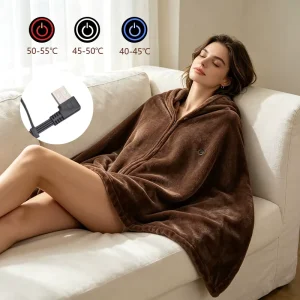 Custom Eco Friendly USB Heated Quilted Shawl Portable Foldable Flannel Blanket Hoodie for Home Office Travel Washable Cute