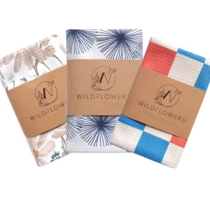 Custom Eco-friendly Super Absorbent Dry Fast Antimicrobial Woven Tea Waffle Towel Kitchen Paper Sleeve Digital