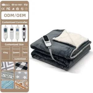 Custom Electric Heated Blanket 100-240V Flannel Fleece Machine Washable OEM ODM Electric Throw Blanket