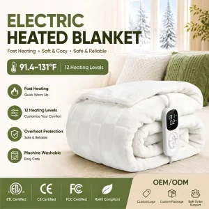 Custom Electric Heated Blanket Soft Flannel Fleece Throw Blanket Machine Washable Warm Winter Home OEM ODM