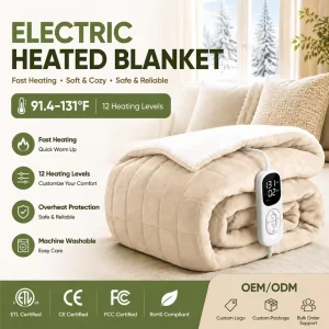 Custom Electric Heated Throw Blanket Flannel Fleece Soft Warm Washable Blanket Temperature Control Home Winter OEM ODM