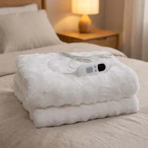 Custom Electric Heating Quilted Faux Fur Heated Throw Blanket with 6 Heat Settings Constant Temperature Washable for Winter
