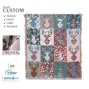 Custom Elk Head Patchwork Eco Friendly Jacquard Tapestry Blanket Small MOQ OEM Design All Season Factory Direct for Home
