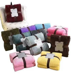 Custom Embossed Winter Flannel Blankets Selected Quality Pure Color Knitted Winter Flannel Blankets Beds Solid Coral for Baby