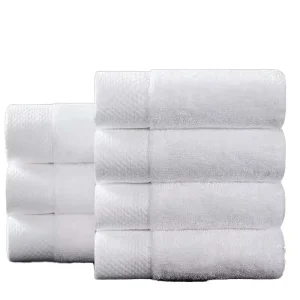 Custom Embroidered 100% Cotton Terry Bath Hand Face Towels Set Quick Dry Spa Usage White Grey Border 600gsm Hotels Customizable