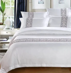 Custom Embroidered 60S 100% Cotton Bedding Set Solid White Five Star Hotel Bed Linen 4pcs
