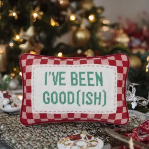 Custom Embroidered Christmas Decorative Pillow Been Good(Ish) Design for Home Decor Cozy Needlepoint Throw Pillow