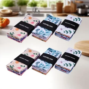 Custom Embroidered Nonwoven Cleaning Flour Sack Microfiber Kitchen Tea Towel