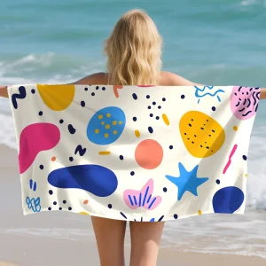 Custom Embroidered Sand Free Quick Dry Microfiber Beach Towel Cartoon Pattern Rectangle Shape Modern Style for Adults Travel
