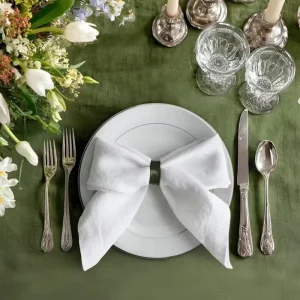 Custom Embroidered White Linen Napkins for Wedding Outdoor Dining Washable and Reusable Set
