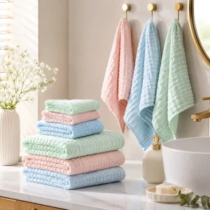 Custom Embroidery Logo Solid Color Multi-layer Ultra Soft Antimicrobial Eco-Friendly Cotton Towel Set 200-399GSM Breathable
