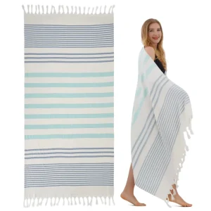 Custom Extra Large Cotton Turkish Beach Towel with Tassels Digital Print Striped Bath Towel for Summer