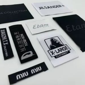 Custom Fabric Labels Iron on Logo Printing Machine Manufacturers Garment Satin Cloth Clothing Woven Label