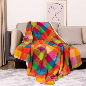 Custom Factory Reversible Sherpa Blanket Holiday Gift Plaid Sherpa Fleece Bed Blanket for Sofa