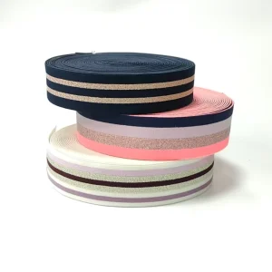 Custom Fashion Nylon Metallic Gold Thread Color Stripe Elastic Band For Underwear Clothing Waistband&Belt And Short Sleeve Cuff